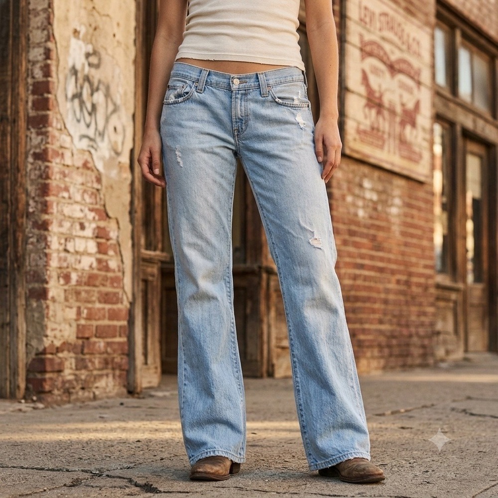 VTG Levis 513 Low Slouch Boot Cut Jeans Womens 13 JR M Light Wash Blue ButtonFly